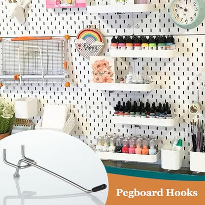 SENENQU 100PCS 4 Inch Pegboard Hooks Peg Board Hooks Accessories Fit 1/8” and 1/4” Peg Board with Rubber Tipped, Metal Pegboard Hooks for Garage, Office, Kitchen, Store