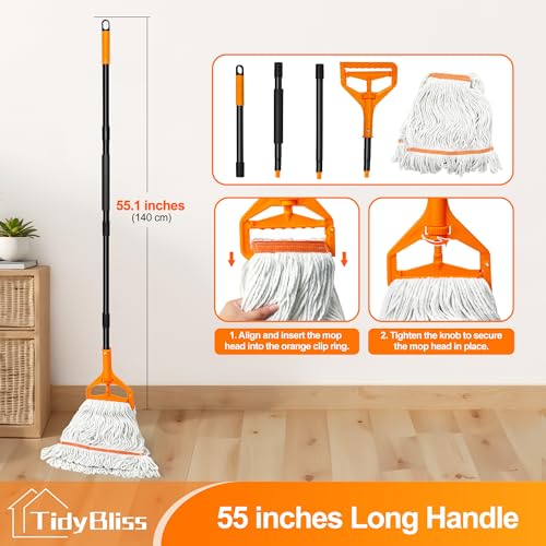 TidyBliss Commercial Mop Heavy Duty with 55” Long Handle (Orange)