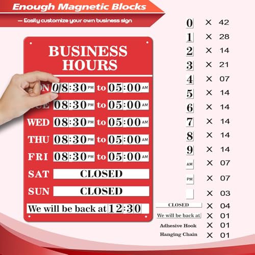 Magnetic Changeable Business Hours Sign, Metal Hours of Operation Signs for Business, Store Hours Sign for Glass Door or Window (RED) - style: RD-hours sign