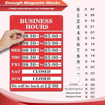 Magnetic Changeable Business Hours Sign, Metal Hours of Operation Signs for Business, Store Hours Sign for Glass Door or Window (RED) - style: RD-hours sign