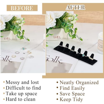Geelin 4 Pcs Black Velvet Ring Display Stand 6 Finger Ring Holder Display