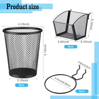 6 Set Pegboard Accessories Wall Organizer Peg Board Baskets and Cups Black Metal Pegboard Baskets and Wire Mesh Cup with Ring Hook Assortment Bin Holder for Organizing Storage Office Garage