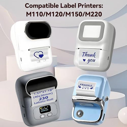 Transparent Cyan Thermal Label Paper, 40x30mm (1.57"x1.18"), 230 Labels/Roll, Self-Adhesive Color Labels for Barcode, Address, Gift & Organization, Compatible with M110/M120/M220/M250 Printers