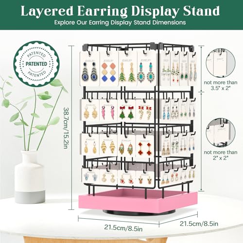 EsLuker.ly Rotating Earring Display Holder Stand for Vendors Selling, Pink - color: Pink+Black