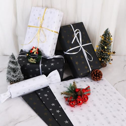 BEISHIDA Black and Gold Star Tissue Paper Bulk,Wrapping Tissue Paper for Gift Bags, 14 x 20 Inch Gift Wrap for Christmas Birthday Wedding Graduation DIY Crafts Holiday Flowers-30 Sheets - color: 30-bg