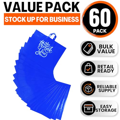 19x15 Large Thank You Bags with Handles for Small Business, 60 pack - color: Blue