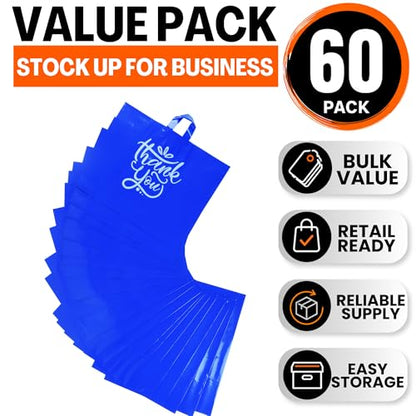 19x15 Large Thank You Bags with Handles for Small Business, 60 pack - color: Blue