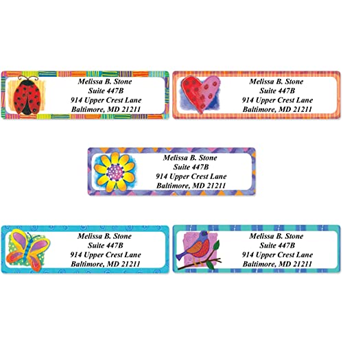 Imagination Assorted Designer Rolled Address Labels with Elegant Plastic Dispenser - size: 250 Labels, style: Imagination Assorted