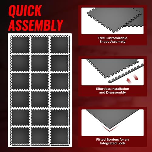 SUPERJARE 0.79'' Extra-Thick 18 Pcs 72 Sq Ft Exercise Equipment Mats - color: Black, size: 18 Tiles (72 Sq Ft)