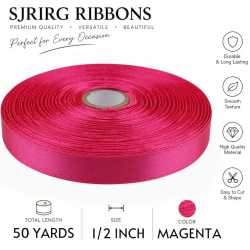 1/2 Inch Magenta Satin Ribbon 50 Yards Single Face Polyester - color: Magenta, size: 1/2 inch