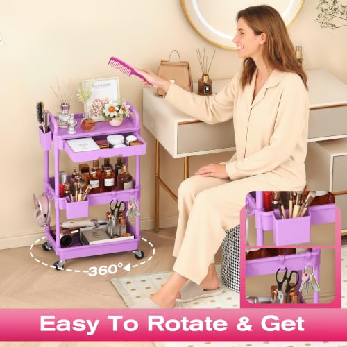 Goovilla Rolling Makeup Organizer Cart with Removable Drawer, 3 Tier Purple - color: Purple, size: 3 Tier
