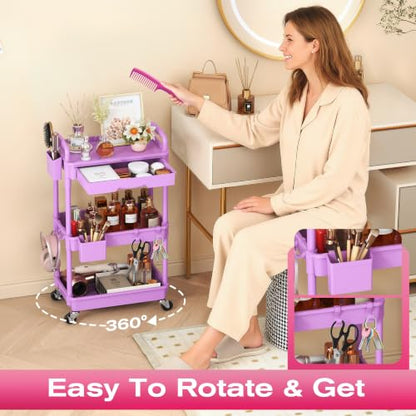 Goovilla Rolling Makeup Organizer Cart with Removable Drawer, 3 Tier Purple - color: Purple, size: 3 Tier