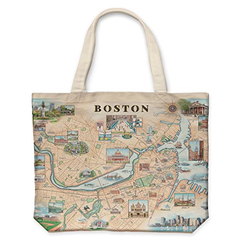 Xplorer Maps Canvas Tote Bag with Handles, Cloth Grocery Shopping Bag, Reusable & Eco-friendly Bag, 100% Cotton, Washable - color: Boston