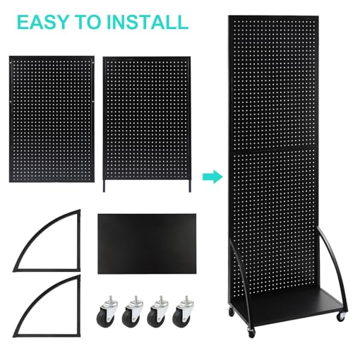 NectaCol 2'x 6' Metal Pegboard Display Stand with a Plate, Peg Board Panels, Standing Pegboard Display, Craft Fair Display Rack, Art Display Stand, Extra 10 pieces Hooks-Black - color: 1 Pack Black