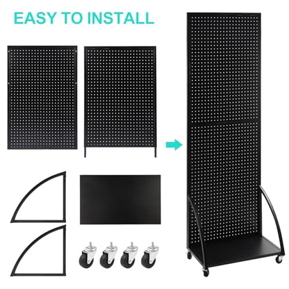 NectaCol 2'x 6' Metal Pegboard Display Stand with a Plate, Peg Board Panels, Standing Pegboard Display, Craft Fair Display Rack, Art Display Stand, Extra 10 pieces Hooks-Black - color: 1 Pack Black
