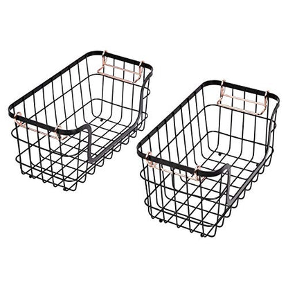 Amazon Basics Stackable Metal Wire Rectangular Storage Baskets for Kitchen, Bathroom or Pantry Organizing, 2 Count, Black - size: (Pack of 1)