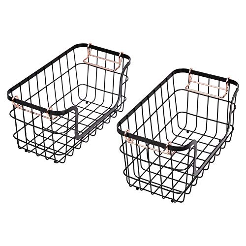 Amazon Basics Stackable Metal Wire Rectangular Storage Baskets for Kitchen, Bathroom or Pantry Organizing, 2 Count, Black (Pack of 4) - size: Pack of 4