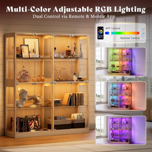 AMERLIFE 16-Inch RGB Glass Display Cabinet 70 H x 16 W x 16 D in - color: Wood, size: 16×16×70in