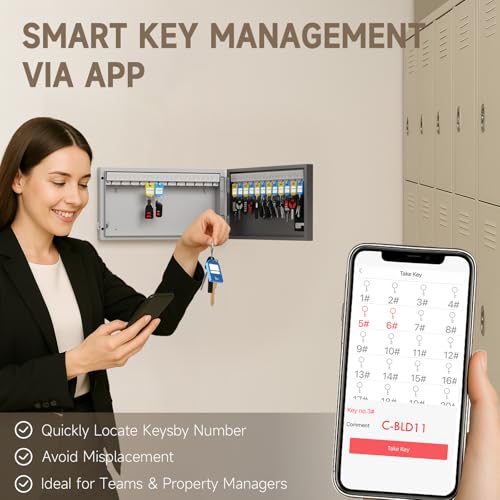 24 Key Lock Box Smart Key Organier Cabinet with Keypad & App for Office - size: 2.3inx11.3inx16in