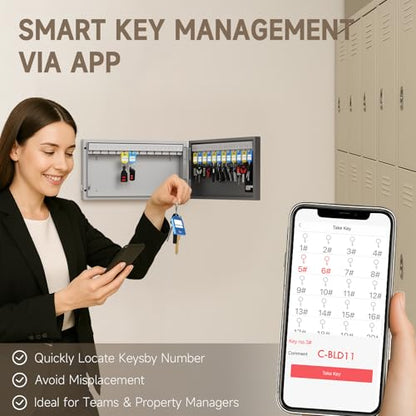 24 Key Lock Box Smart Key Organier Cabinet with Keypad & App for Office - size: 2.3inx11.3inx16in