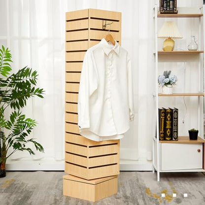 Beeveer Slatwall Tower Rotating 4 Sided Retail Fixture 4 Panel, Maple Wood