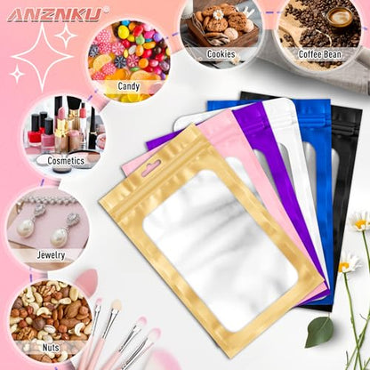 ANZNKU 300 Pcs Mylar Bags 3 Size, White Resealable Smell Proof Bag Sealable - color: Matte White, size: Mix Sizes