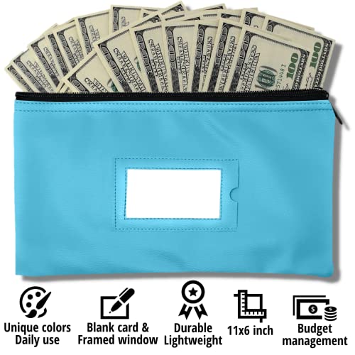 Money Bank Deposit Bag with Zipper, Cash Pouch, Light blue, 11x6 in, 1 Pack