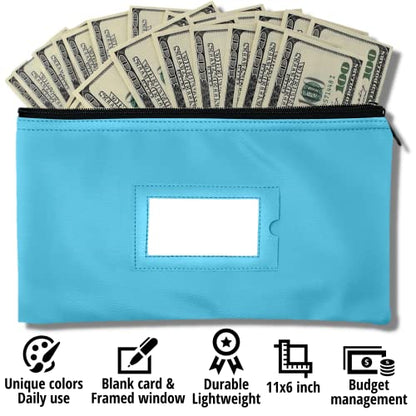 Money Bank Deposit Bag with Zipper, Cash Pouch, Light blue, 11x6 in, 1 Pack