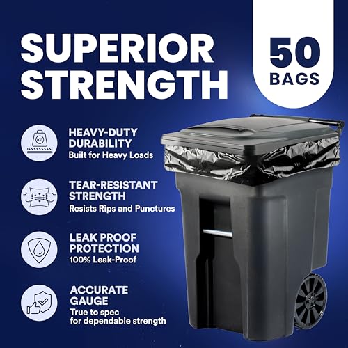 Plasticplace 95-96 Gallon Heavy Duty Trash Bags, Garbage Bags, Puncture-Resistant, Fits Rollaway Cans & Drums, Durable Large Plastic Bags (50 Count) - size: 50 Count