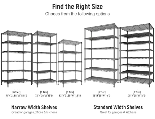 REIBII 6 Tier Metal Shelving, Space Saving & Shelf Adjustable for Kitchen - size: 【6 Tier】75"H X 35"W X 14"D