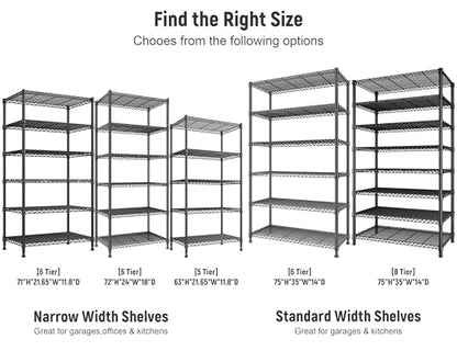 REIBII 6 Tier Metal Shelving, Space Saving & Shelf Adjustable for Kitchen - size: 【6 Tier】75"H X 35"W X 14"D