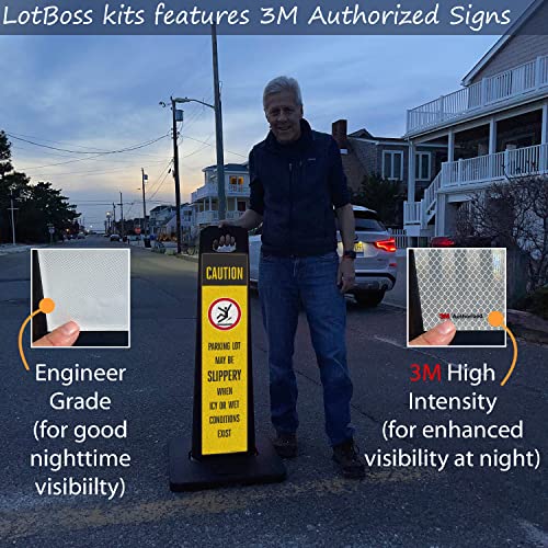 SmartSign Parking Lot Slippery When Icy Or Wet LotBoss Vertical Panel Sign Kit with Rubber Base, Double-Sided, 7.875" x 35.5" 3M Engineer Grade Reflective Parking Lot Sign, Plastic Frame, USA-Made - color: 7.875" x 35.5" - EG Reflective Lotboss Sign Kit