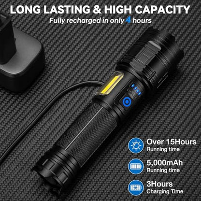 Flashlight Rechargeable 99,000 High Lumen - 7 Modes LED Flash Light with COB, Powerful Handheld Flashlight for Home, Camping(2 Pack)