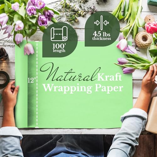 Paclord Flower Wrapping Paper, 12" x 1200" (100 ft), 45 lbs Thickness - color: Light Green, style: 12"W x 1200"L
