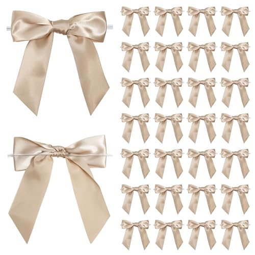 Champagne Gold Satin Ribbon Twist Tie Bows 5 Inch 36 Pack - color: Champagne