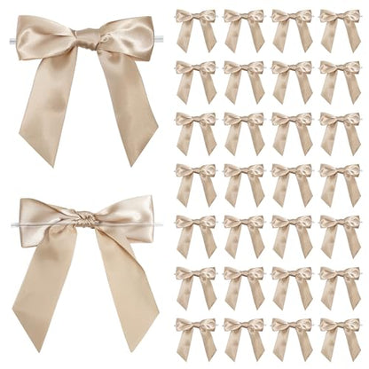 Champagne Gold Satin Ribbon Twist Tie Bows 5 Inch 36 Pack - color: Champagne
