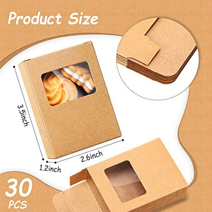 Spakon 30 Pcs Brown Soap Boxes with Window, 3.5x2.6x1.2 Inch Kraft Paper - color: Brown