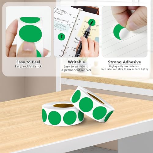 Color-Coded Dot Sticker 1 inch Permanent Adhesive Round Label Green 4 Rolls - color: Green, size: 4 Rolls-4000PCS