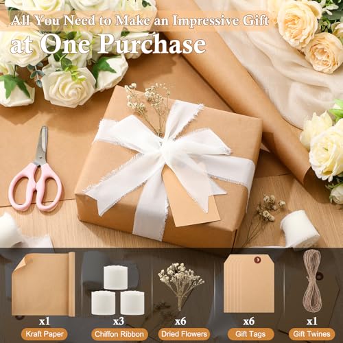 Suncalla 16 Pcs Wrapping Paper Set 16 Inch x 16 ft Elegant Neutral, White - color: White