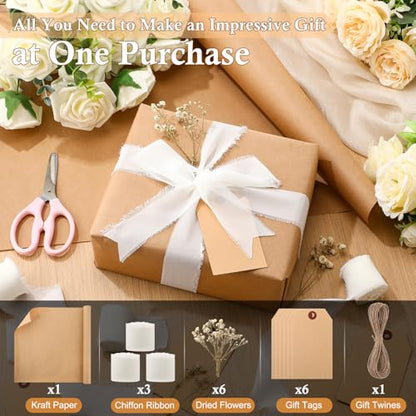 Suncalla 16 Pcs Wrapping Paper Set 16 Inch x 16 ft Elegant Neutral, White - color: White