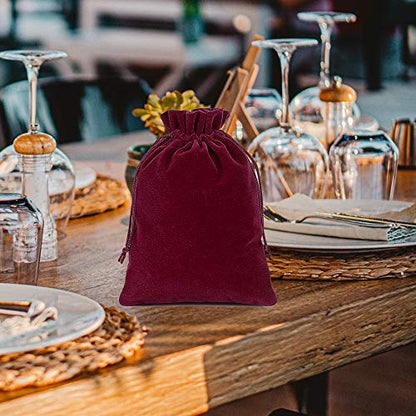 25pcs Velvet Drawstring Bags Gift Bags for Wedding Party Favor 5" x 7" - color: Wine Red