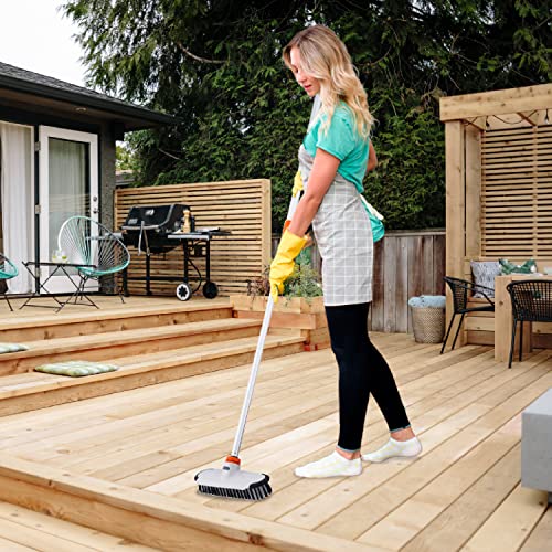 Superio Deck Scrub Brush with Long Handle, Heavy Duty Stiff Bristles Grout Scrubber with Scraper - Cleans Hot Tub, Swimming Pool, Granite Tiles, Bathroom, Patio, Kitchen, Wall and Deck (54 Inches) - size: 54 Inches