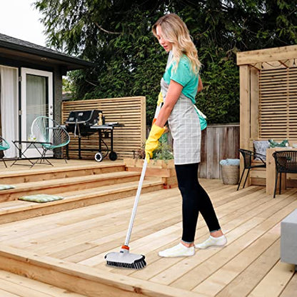 Superio Deck Scrub Brush with Long Handle, Heavy Duty Stiff Bristles Grout Scrubber with Scraper - Cleans Hot Tub, Swimming Pool, Granite Tiles, Bathroom, Patio, Kitchen, Wall and Deck (54 Inches) - size: 54 Inches
