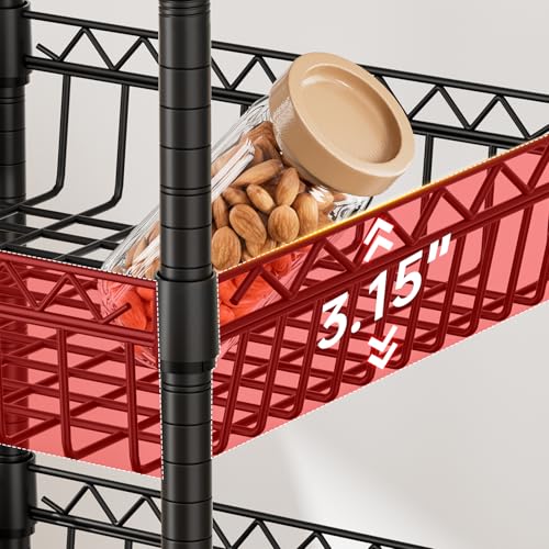 Golpart Basket Shelves Closet Rack with Wheels Metal Pantry Wire Shelf Unit - color: Black, size: 6-tier-[13.6"Dx13.6"Wx63"H]
