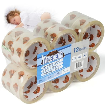 TAPEBEAR No Noise Packing Tape High Transparency 2.6mil x 1.88" x 55Yards - color: HD Clear