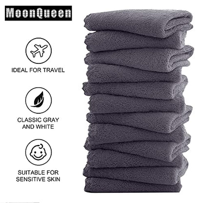 MOONQUEEN Microfiber Facial Cloths Fast Drying Washcloth 12 Pack - Premium Soft Makeup Remover Cloths - Grey - color: Grey, size: 12x12 Inch (Pack of 12)