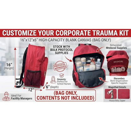 NOVO First Aid Backpack Empty, Medical Backpack, Red Emergency Backpack Bag