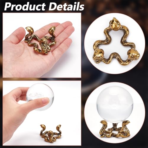 PLIGREAT Vintage Crystal Ball Holder Gold Snake Shaped Crystal Sphere Stand Sphere Display Holder Base for Crystal Gemstone Mineral Agate Globe Balls, 1.97x1.1 Inch
