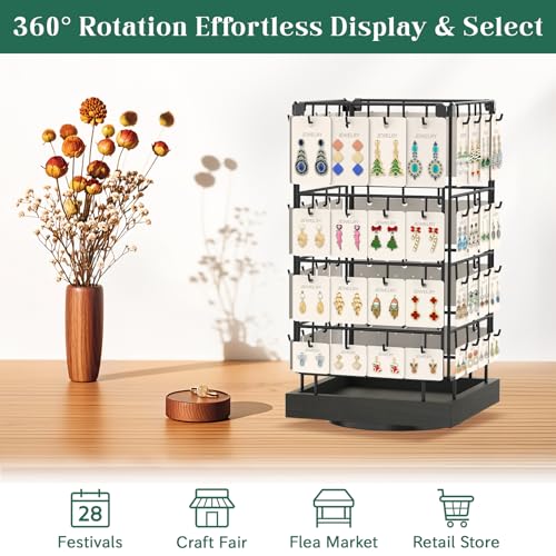 EsLuker.ly Rotating Earring Display Holder Stand for Vendors Selling, Black - color: Black+Black