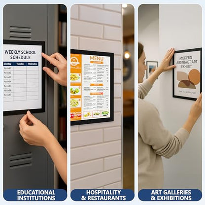 12 Pack Magnetic Sign Holder 8.5 x 11 with Adhesive Back - Magnetics Poster Frame & Magnetic Paper Holder - Reusable Adhesive Frames 8.5x11 - Magnet Frame for Wall Windows - Magnet Document Holders - color: 12 Black, size: 8.5x11 in